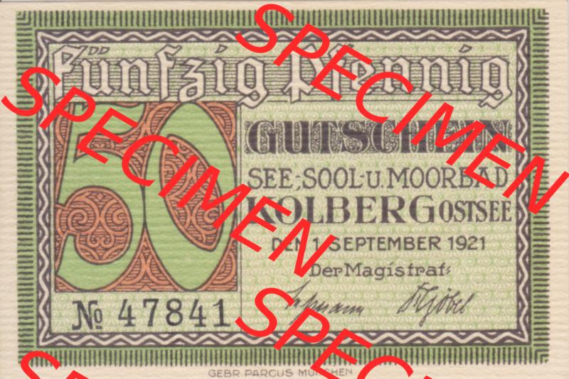 Notgeldscheine Kolberg, Stadt in Pommern Notgeld Persönlichkeiten 50 Pfennig, Waldenfels (1) Sammlung