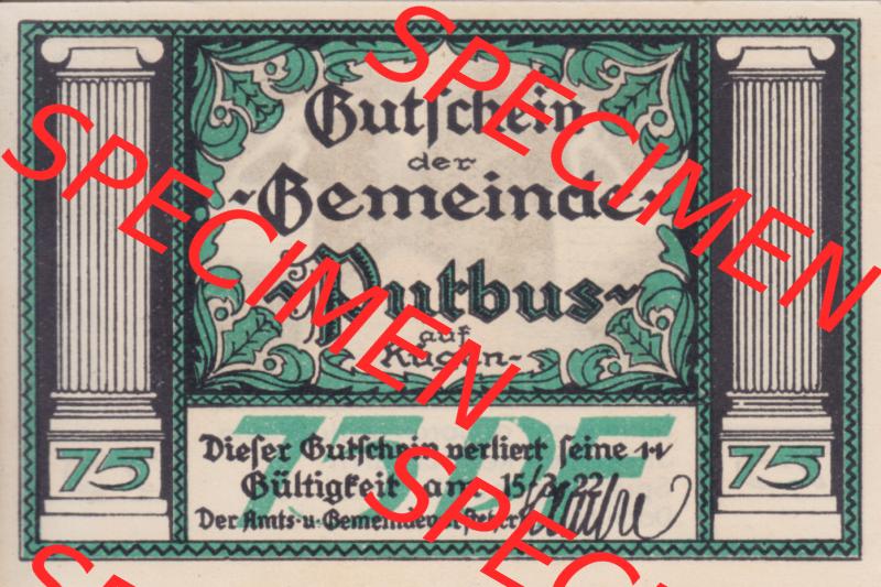 Notgeldscheine Putbus, Gemeinde in Pommern Notgeld 1922, 75 Pfennig II (1) Sammlung