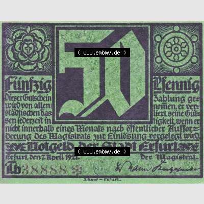 Notgeldscheine Erfurt, Stadt in Provinz Sachsen Notgeld Luther 3 TH grün (1) Sammlung