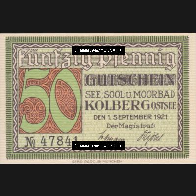Notgeldscheine Kolberg, Stadt in Pommern Notgeld Persönlichkeiten 50 Pfennig, Waldenfels (1) Sammlung