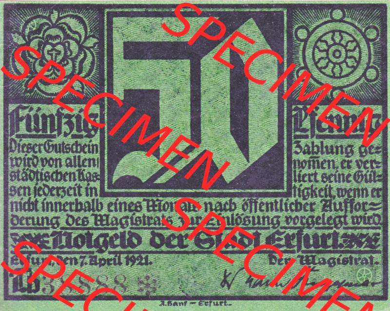 Notgeldscheine Erfurt, Stadt in Provinz Sachsen Notgeld Luther 3 TH grün (1) Sammlung