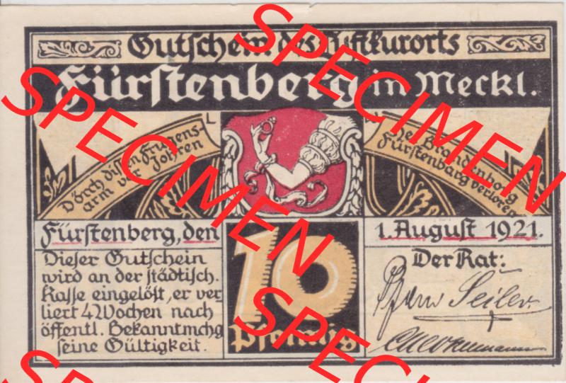 Notgeldscheine Fürstenberg, Stadt in Mecklenburg-Strelitz 1921 10 Pfennig Ui dor kommen de Berliner (1) Sammlung