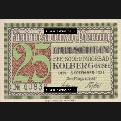 Notgeldscheine Kolberg, Stadt in Pommern Notgeld Persönlichkeiten 25 Pfennig, Schill (1) Sammlung