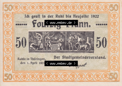 Notgeldscheine Ruhla, Stadt in Sachsen-Weimar-Eisenach Notgeld 1921 Nun les de Ruhl (1) Sammlung