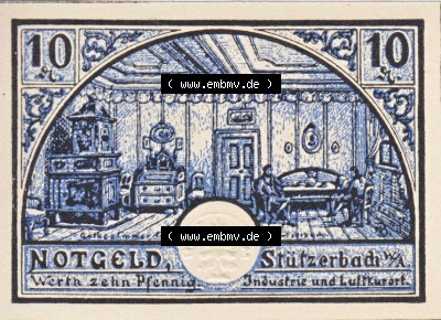 Notgeldscheine Stützerbach, Gemeinde in Sachsen-Weimar-Eisenach Notgeld 1921, Serie 1, 10 Pfennig (1) Sammlung