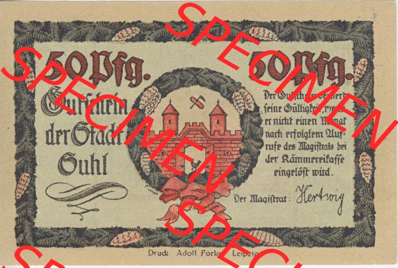 Notgeldscheine Suhl, Stadt in Provinz Sachsen Thüringen Notgeld 50 Pfennig Rathaus (1) Sammlung