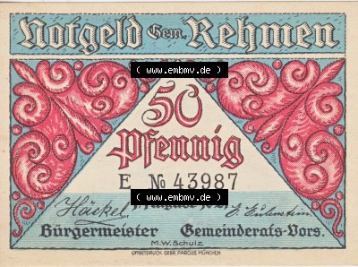 Notgeldscheine Rehmen, Gemeinde in Sachsen-Meiningen Notgeld 1921, 50 Pfennig Serie E (1) Sammlung