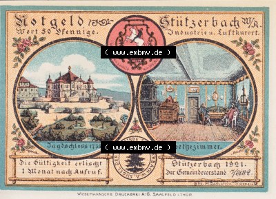 Notgeldscheine Stützerbach, Gemeinde in Sachsen-Weimar-Eisenach Notgeld 1921, Serie 2, 50 Pfennig Den Wald und Forst zu hegen... Sammlung