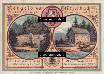Notgeldscheine Stützerbach, Gemeinde in Sachsen-Weimar-Eisenach Notgeld 1921, 50 Pfennig V. (1) Sammlung