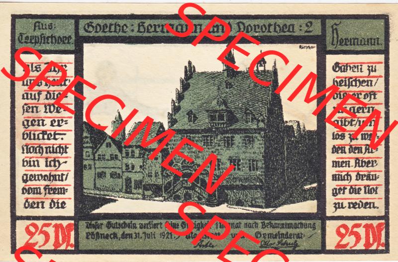Notgeldscheine Pößneck, Stadt in Sachsen-Meiningen Notgeld 1921, 25 Pfennig Hermann und Dorothea 2 (1) Sammlung
