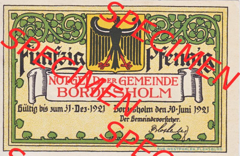 Notgeldscheine Bordersholm, Gemeinde in Schleswig-Holstein 1921, 50 Pfennig Grundwaterkraft (1) Sammlung