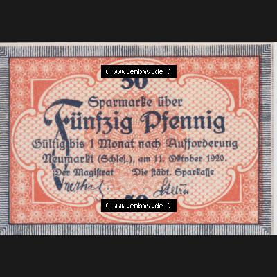 Notgeldscheine Neumarkt, Stadt-Sparkasse in Schlesien 1920, 50 Pfennig (1) Sammlung
