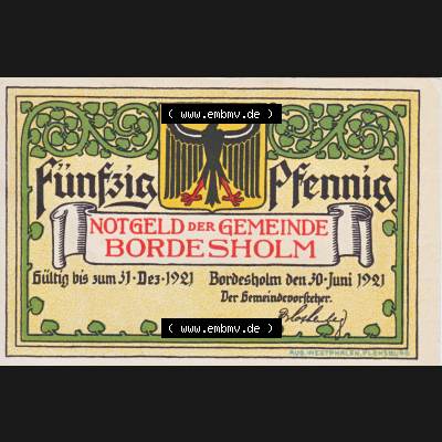 Notgeldscheine Bordersholm, Gemeinde in Schleswig-Holstein 1921, 50 Pfennig Grundwaterkraft (1) Sammlung