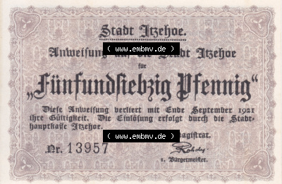 Notgeldscheine Itzehoe, Stadt in Schleswig-Holstein Notgeld Serie B 1918-1921, 75 Pfennig (1) Sammlung