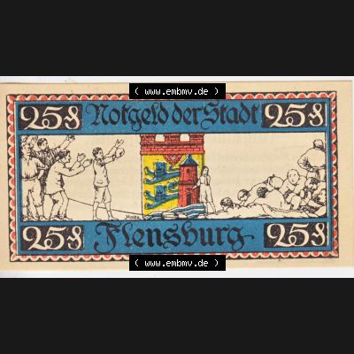 Notgeldscheine Flensburg, Stadt in Schleswig-Holstein Notgeld 1920, 25 Pfennig Seriennummer Schwarz (1) Sammlung
