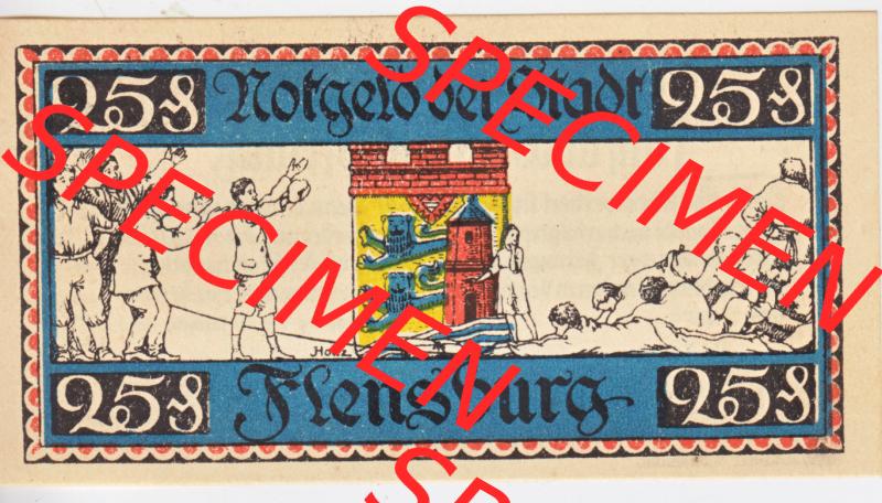 Notgeldscheine Flensburg, Stadt in Schleswig-Holstein Notgeld 1920, 25 Pfennig Seriennummer Schwarz (1) Sammlung