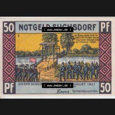 Notgeldscheine Suchsdorf, Gemeinde in Schleswig-Holstein Notgeld 1921, 50 Pfennig Hochbrücke bei Levensau (1) Sammlung