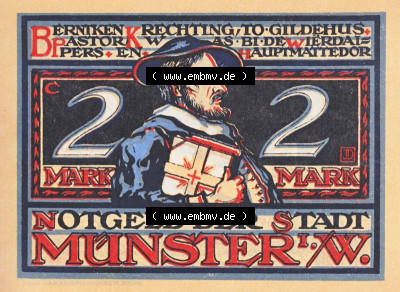Notgeldscheine Münster, Stadt Notgeld 1921, 2 Mark Wat Giegen de Viellwiwerie stonn, Dat Kreeg (1) Sammlung