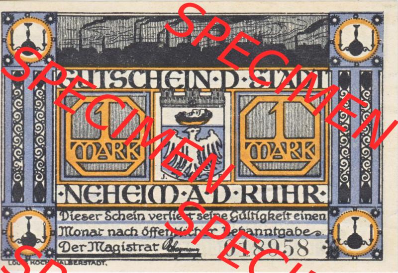 Notgeldscheine Neheim a.d. Ruhr, Stadt in Westfalen Wertvolles Notgeld 1 MK-Mark (1) Sammlung
