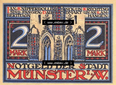 Notgeldscheine Münster, Stadt Notgeld 1921, 2 MK-Mark 23. Januar 1536 (1) Sammlung