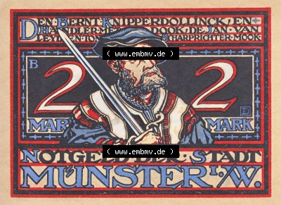 Notgeldscheine Münster, Stadt Notgeld 1921, 2 Mark Raoserie vull schreit (1) Sammlung
