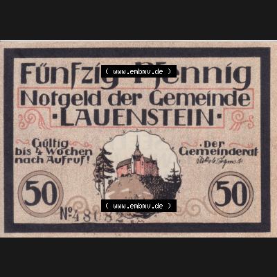 Notgeld Lauenstein, Gemeinde in Bayern 192x, 50 Pfennig (1). Deutsches Notgeld Lauenstein, Gemeinde aus Land Bayern im online Katalog zum katalogisieren, kategorisieren... Sammlung