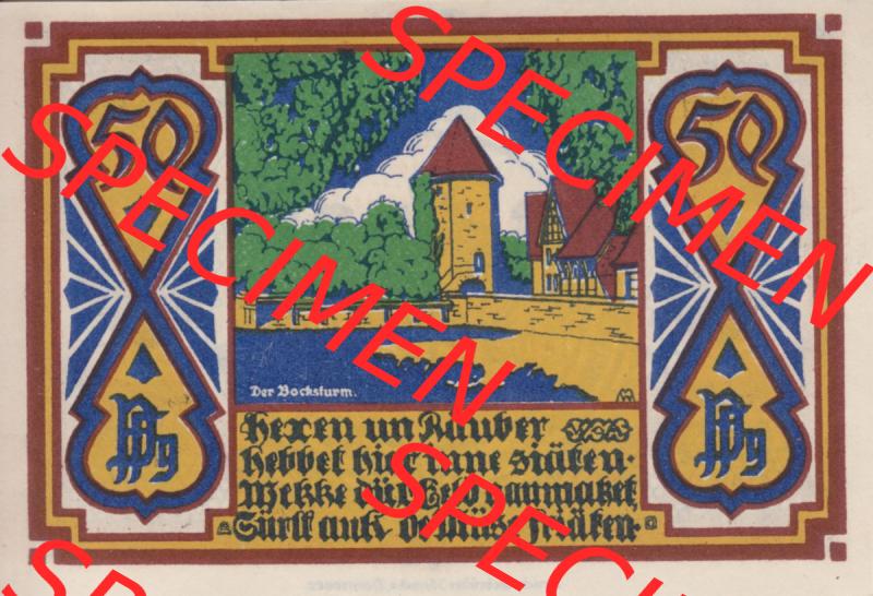 Notgeld Osnabrück, Stadt im Land Hannover 1921, 50 Pfennig, Der Bocksturm (2). Deutsches Notgeld Osnabrück, Stadt aus Land Hannover im online Katalog... Sammlung