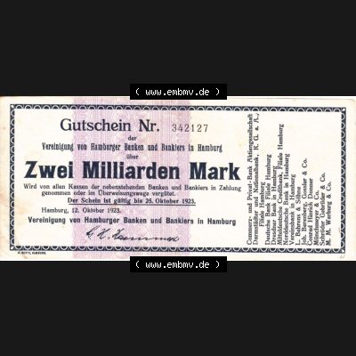 Notgeld Hamburg, Stadt in Land Hamburg, Großgeld 1923, Zwei Milliarden Mark (1). Deutsches Notgel Stadt Hamburg aus Land Hamburg im online Katalog zum katalogisieren,... Sammlung