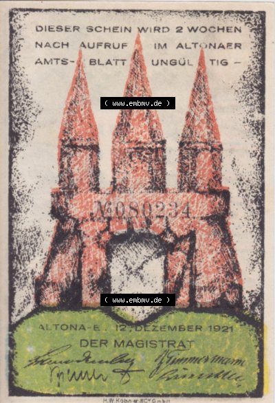 Notgeld Hamburg, Stadt in Land Hamburg, Altona Tropfen 1921, Hafen 70 Pfennig (1). Deutsches Notgel Stadt Hamburg aus Land Hamburg... Sammlung