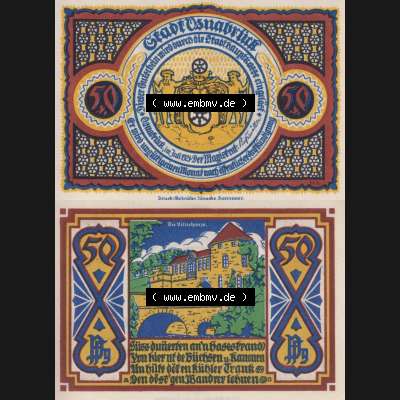 Notgeld Osnabrück, Stadt im Land Hannover 1921, 50 Pfennig, Die Vitischanze (3). Deutsches Notgeld Osnabrück, Stadt aus Land Hannover im online Katalog... Sammlung