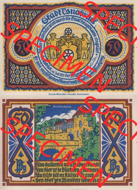 Notgeld Osnabrück, Stadt im Land Hannover 1921, 50 Pfennig, Die Vitischanze (3). Deutsches Notgeld Osnabrück, Stadt aus Land Hannover im online Katalog... Sammlung