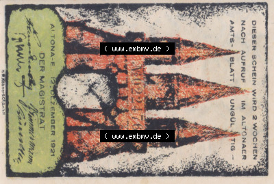 Notgeld Hamburg, Stadt in Land Hamburg, Altona Tropfen 1921, 70 Pfennig I (0). Deutsches Notgel Stadt Hamburg aus Land Hamburg... Sammlung
