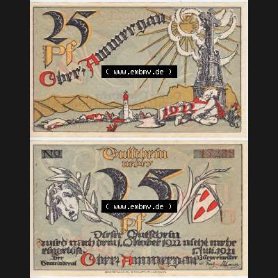 Notgeld Oberammergau, Gemeinde in Bayern 1921 25 Pfennig (3). Deutsches Notgeld Oberammergau, Gemeinde aus Land Bayern im online Katalog zum katalogisieren, kategorisieren... Sammlung
