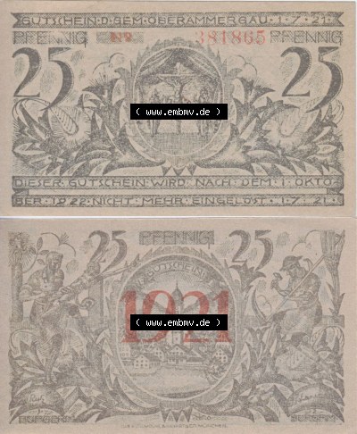 Notgeld Oberammergau, Gemeinde in Bayern 1921 25 Pfennig II (3). Deutsches Notgeld Oberammergau, Gemeinde aus Land Bayern im online... Sammlung