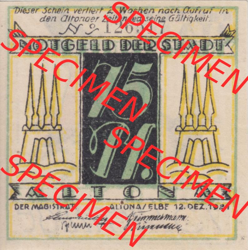Notgeld Altona, Stadt in Land Hamburg, Männer-Serie 1921, 75 Pfennig II (1). Deutsches Notgel Altona, Stadt aus Land Hamburg im online Katalog zum katalogisieren,... Sammlung