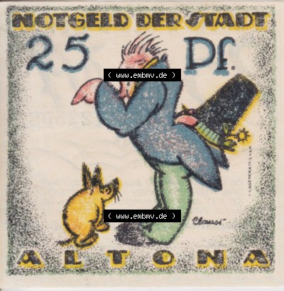Notgeld Altona, Stadt in Land Hamburg, Männer-Serie 1921, 25 Pfennig I (2). Deutsches Notgel Altona, Stadt aus Land Hamburg im... Sammlung