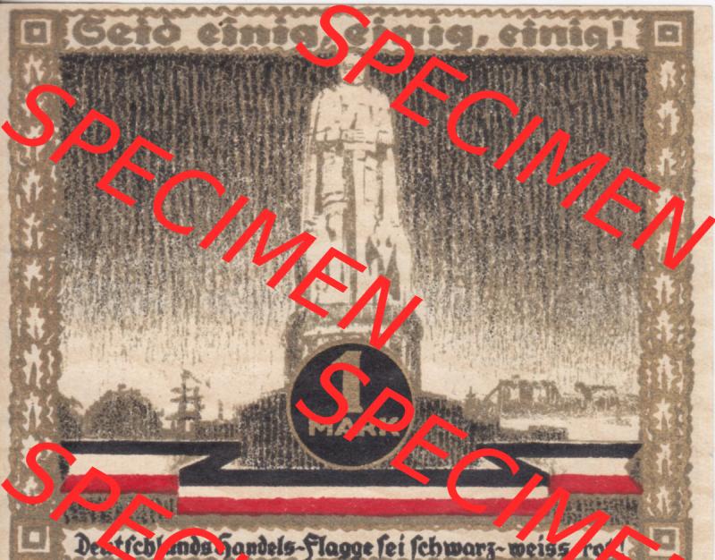 Notgeld Hamburg, Stadt in Land Hamburg, Serie Kultur- und Sportwoche Hamburg 1921a, Kultur Sportwoche, 1 Mark (2). Deutsches Notgel Stadt Hamburg aus Land Hamburg... Sammlung