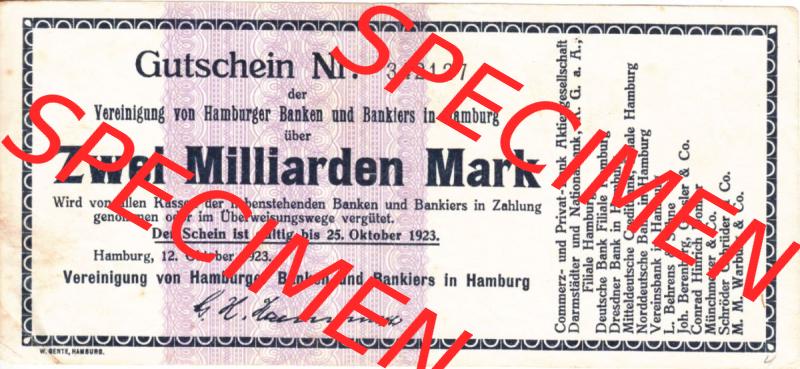 Notgeld Hamburg, Stadt in Land Hamburg, Großgeld 1923, Zwei Milliarden Mark (1). Deutsches Notgel Stadt Hamburg aus Land Hamburg im online Katalog zum katalogisieren,... Sammlung