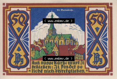 Notgeld Osnabrück, Stadt im Land Hannover 1921, 50 Pfennig, Die Marienkirche (2). Deutsches Notgeld Osnabrück, Stadt aus Land... Sammlung