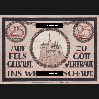 Notgeld Lauenstein, Gemeinde in Bayern 1921, 25 Pfennig (1). Deutsches Notgeld Lauenstein, Gemeinde aus Land Bayern im online Katalog zum katalogisieren, kategorisieren... Sammlung