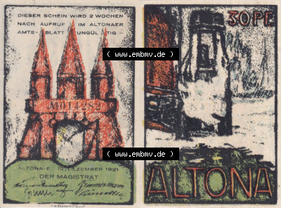 Notgeld Hamburg, Stadt in Land Hamburg, Altona Tropfen 1921, 30 Pfennig IV (3). Deutsches Notgel Stadt Hamburg aus Land Hamburg... Sammlung