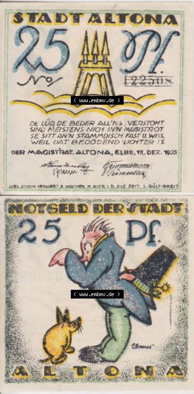 Notgeld Altona, Stadt in Land Hamburg, Männer-Serie 1921, 25 Pfennig I (3). Deutsches Notgel Altona, Stadt aus Land Hamburg im... Sammlung