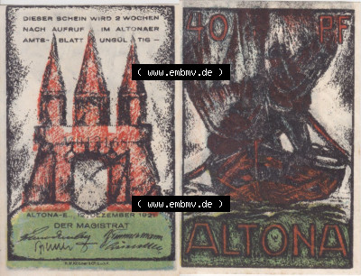Notgeld Hamburg, Stadt in Land Hamburg, Altona Tropfen 1921, 40 Pfennig I (3). Deutsches Notgel Stadt Hamburg aus Land Hamburg... Sammlung