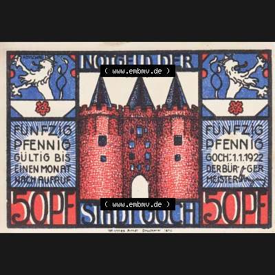Notgeld Goch, Stadt in Rheinland 1922, 50 Pfennig Bild 1 (1). Deutsches Notgeld Goch, Stadt aus Land Rheinland im online Katalog zum katalogisieren, kategorisieren... Sammlung
