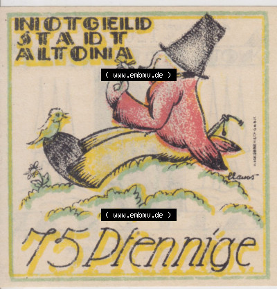 Notgeld Altona, Stadt in Land Hamburg, Männer-Serie 1921, 75 Pfennig II (2). Deutsches Notgel Altona, Stadt aus Land Hamburg... Sammlung