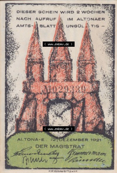 Notgeld Hamburg, Stadt in Land Hamburg, Altona Tropfen 1921, 30 Pfennig I. Hafen 30 Pfennig (1). Deutsches Notgel Stadt Hamburg... Sammlung