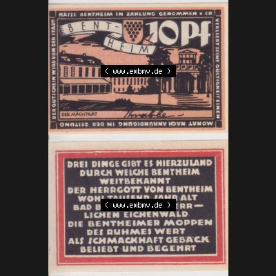 Notgeld Bentheim, Stadtkasse im Land Hannover Ubk 10 Pfennig (3). Deutsches Notgeld Bentheim, Stadtkasse aus Land Hannover im online Katalog zum katalogisieren, kategorisieren... Sammlung