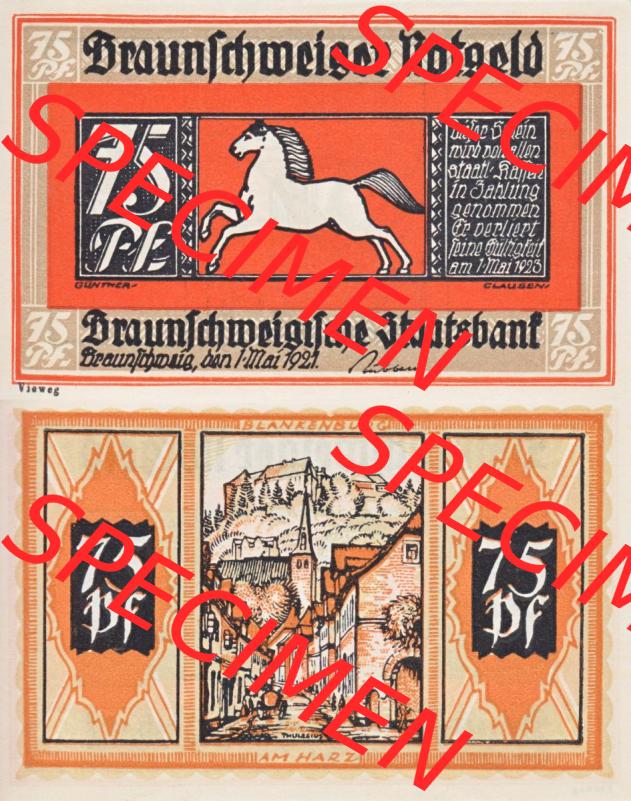 Notgeld Braunschweig, Staatsbank in Braunschweig 1921-1923, 75 Pfennig Blankenburg (3). Deutsches Notgeld Braunschweiger Staatsbank aus Land Braunschweig im online Katalog... Sammlung