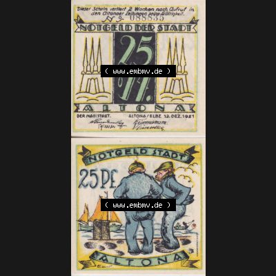 Notgeld Altona, Stadt in Land Hamburg, Männer-Serie 1921, 25 Pfennig II (3). Deutsches Notgel Altona, Stadt aus Land Hamburg im online Katalog zum katalogisieren,... Sammlung