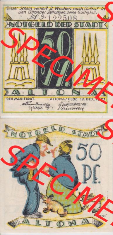 Notgeld Altona, Stadt in Land Hamburg, Männer-Serie 1921, 50 Pfennig I (3). Deutsches Notgel Altona, Stadt aus Land Hamburg im online Katalog zum katalogisieren,... Sammlung